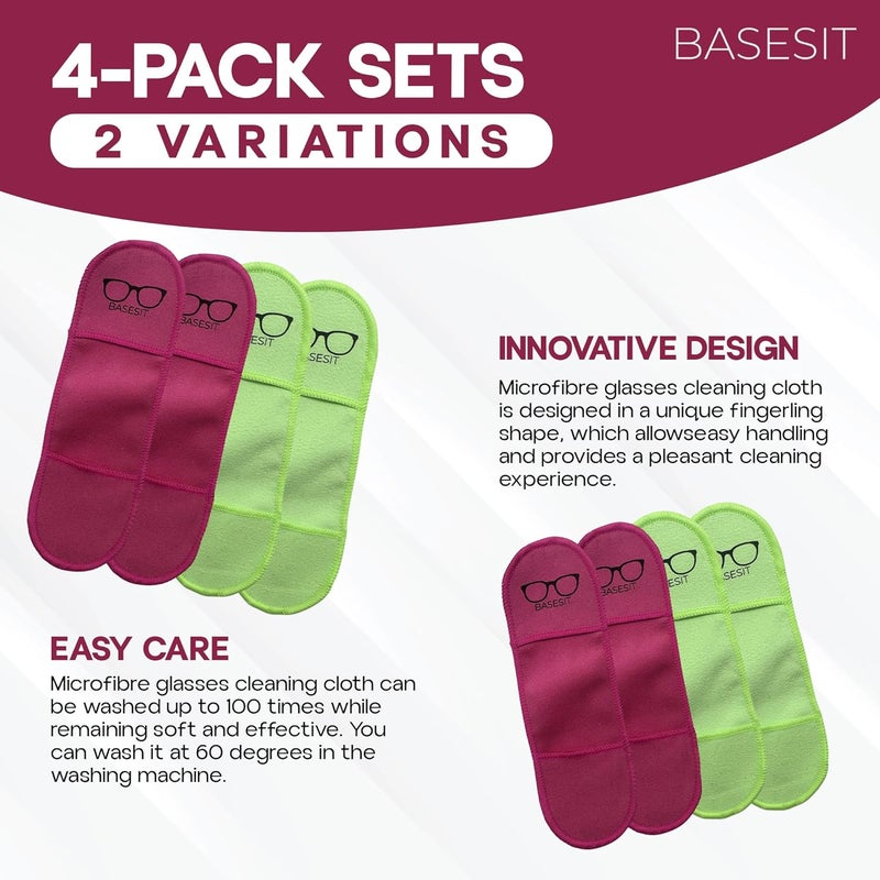 Basesit Eyeglass Cleaning Cloth, 4 Pack, Eyeglass Cleaning Wipes, Lens Wipes for Eyeglasses, Eye Glasses Cleaner Wipes, Eye Glass Clean Cloths, Eye Glasses Cleaner Cloth (Rose/Green) - Image 3